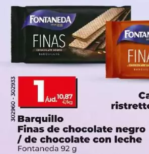 Oferta de Fontaneda - Barquillo Finas De Chocolate Negro / De Chocolate Con Leche  por 1€ en Dia