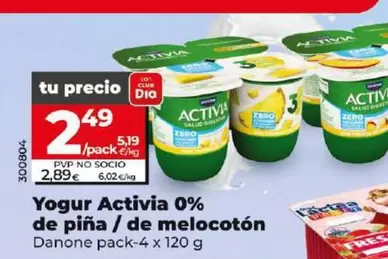 Oferta de Danone - Yogur Activia 0% De Piña / De Melocotón por 2,49€ en Dia