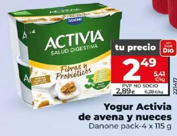 Oferta de Danone - Yogur Activia De Avena Y Nueces  por 2,49€ en Dia