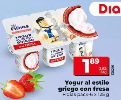 Oferta de Fidias - Yogur Al Estilo Griego Con Fresa por 1,89€ en Dia