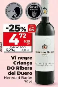 Oferta de Heredad Baran - Vino Tinto Crianza D.o. Ribera Del Duero  por 4,72€ en Dia