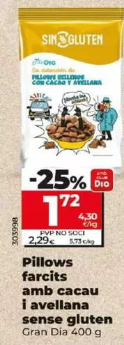 Oferta de Gran Dia - Pillows Rellenos Con Cacao Y Avellana Sin Gluten por 1,72€ en Dia