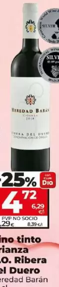 Oferta de Heredad Baran - Vino Tinto Crianza D.O. Ribera Del Duero por 4,72€ en Dia