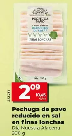 Oferta de Dia Nuestra Alacena - Pechuga De Pavo Reducido En Sal En Finas Lonchas por 2,09€ en Dia