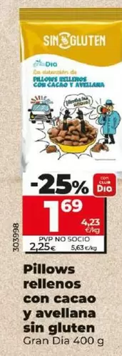 Oferta de Gran Dia - Pillows Rellenos Con Cacao Y Avellana Sin Gluten  por 1,69€ en Dia