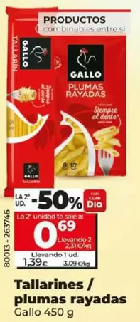 Oferta de Gallo - Tallarines / Plumas Rayadas por 1,39€ en Dia