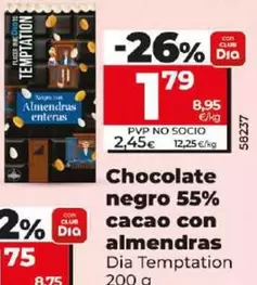 Oferta de Dia Temptation - Chocolate Negro 55% Cacao Con Almendras por 1,79€ en Dia