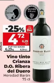 Oferta de Heredad Baran - Vino Tinto Crianza D.O. Ribera Del Duero  por 4,72€ en Dia