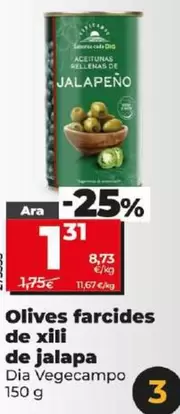 Oferta de Dia Vegecampo - Aceitunas Rellenas De Jalapeno por 1,31€ en Dia