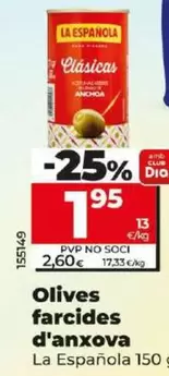 Oferta de La Española - Aceitunas Rellenas De Anchoa por 1,95€ en Dia