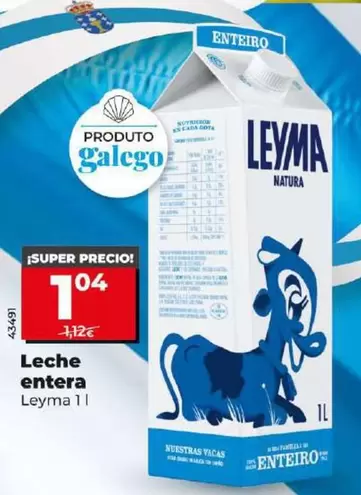 Oferta de Leyma - Leche Entera por 1,04€ en Dia