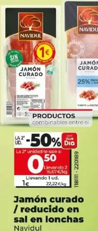 Oferta de Navidul - Jamón Curado / Reducido En Sal En Lonchas  por 1€ en Dia