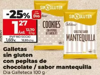 Oferta de Dia Galleteca - Galletas Sin Gluten Con Pepitas De Chocolate / Sabor Mantequilla por 1,27€ en Dia