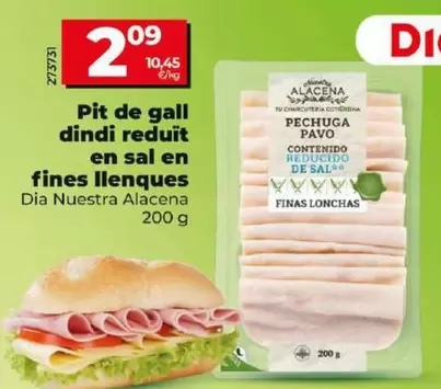 Oferta de Dia Nuestra Alacena - Pechuga De Pavo Reducido En Sal En Finas Lonchas por 2,09€ en Dia