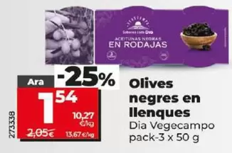 Oferta de Dia Vegecampo - Aceitunas Negras En Rodajas por 1,54€ en Dia