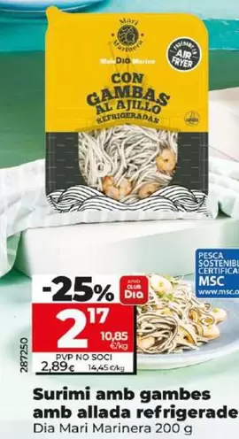 Oferta de Dia Mari Marinera - Surimi Con Gambas Al Ajillo Refrigeradas  por 2,17€ en Dia