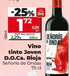 Oferta de Señorío De Ondas - Vino Tinto Joven D.O.Ca. Rioja  por 1,72€ en Dia
