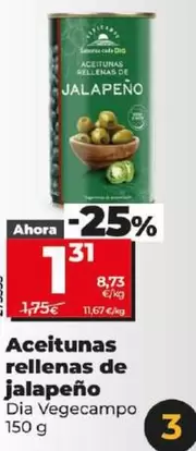 Oferta de Dia Vegecampo - Aceitunas Rellenas De Jalapeno por 1,31€ en Dia
