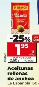 Oferta de La Española - Aceitunas Rellenas De Anchoa por 1,95€ en Dia