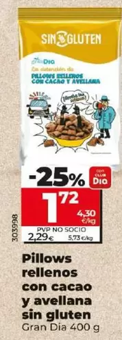 Oferta de Gran Dia - Pillows Rellenos Con Cacao Y Avellana Sin Gluten por 1,72€ en Dia