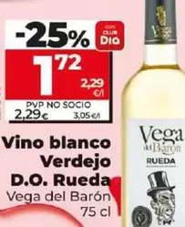 Oferta de Vega Del Barón - Vino Blanco Verdejo D.o. Rueda  por 1,72€ en Dia