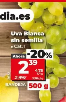 Oferta de Uva Blanca Sin Semilla  por 2,39€ en Dia