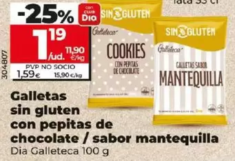 Oferta de Dia Galleteca - Galletas Sin Gluten Con Pepitas De Chocolate/Sabor Mantequilla  por 1,19€ en Dia