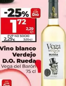 Oferta de Vega Del Barón - Vino Blanco Verdejo D.O. Rueda por 1,72€ en Dia