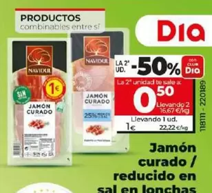 Oferta de Navidul - Jamón Curado / Reducido En Sal En Lonchas por 1€ en Dia