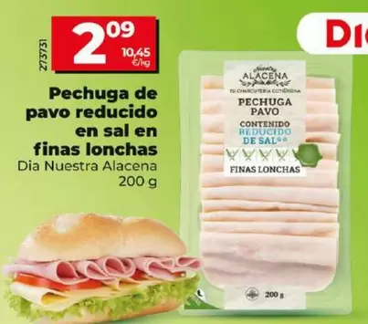 Oferta de Dia Nuestra Alacena - Pechuga De Pavo Reducido En Sal En Finas Lonchas por 2,09€ en Dia