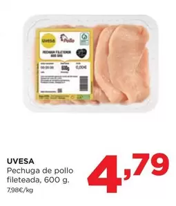Oferta de Uvesa - Pechuga De Pollo Fileteada por 4,79€ en Alimerka