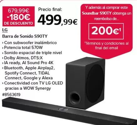 Oferta de LG - Barra De Sonido S90TY por 499,99€ en Costco