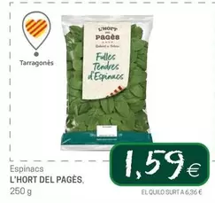 Oferta de Espinacs por 1,59€ en Valvi Supermercats