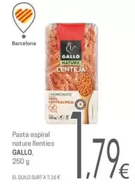 Oferta de Gallo - Pasta Espiral Nature Llenties por 1,79€ en Valvi Supermercats