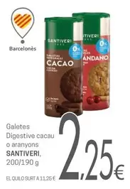 Oferta de Santiveri - Galetes Digestive Cacau O Aranyons por 2,25€ en Valvi Supermercats