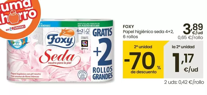 Oferta de Eroski - Papel Higienico Seda 4+2 por 3,89€ en Eroski