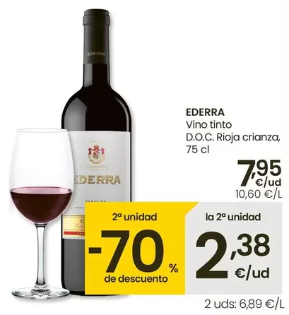 Oferta de Ederra -  Vino Tinto D.O.C. Rioja Crianza por 7,95€ en Eroski