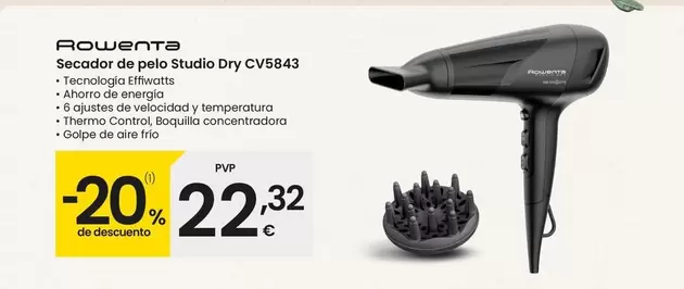 Oferta de Rowenta - Secador De Pelo Studio Dry CV6843 por 22,32€ en Eroski
