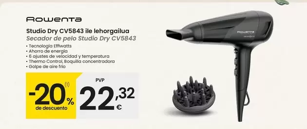 Oferta de Rowenta - Secador De Pelo Studio Dry CV6843 por 22,32€ en Eroski