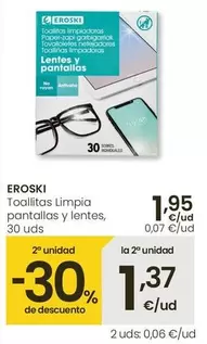 Oferta de Eroski - Toallitas Limpia Pantallas Y Lentes por 1,95€ en Eroski