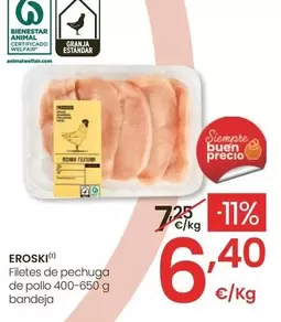 Oferta de Eroski - Filetes De Pechuga De Pollo 400-500 G Bandeja por 6,4€ en Eroski