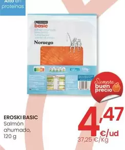 Oferta de Eroski Basic - Salmon Ahumado por 4,47€ en Eroski