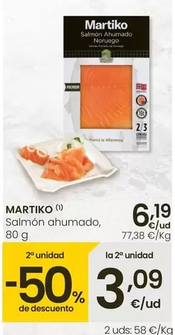 Oferta de Martiko - Salmon Ahumado por 6,19€ en Eroski