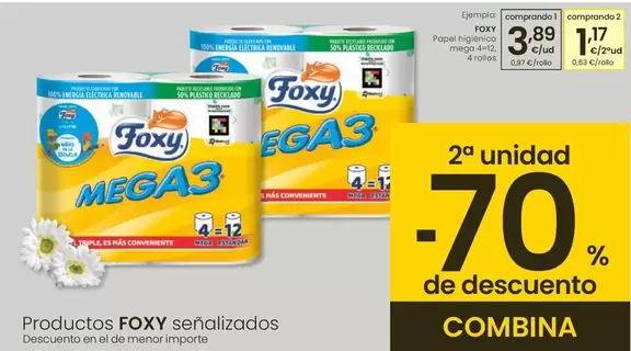 Oferta de Foxy - Papel Higienico Mega 4=12 por 3,89€ en Eroski