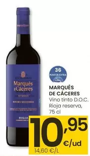 Oferta de Marqués De Cáceres - Vino Tinto D.O.C. Rioja Reserva por 10,95€ en Eroski