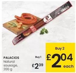 Oferta de Palacios - Natural Sausage por 2,39€ en Eroski