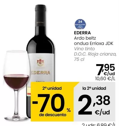Oferta de Ederra - Vino Tinto D.O.C. Rioja Crianza por 7,95€ en Eroski