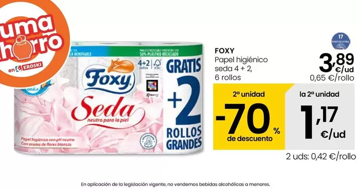 Oferta de Eroski - Papel Higiénico Seda 4+2 por 3,89€ en Eroski