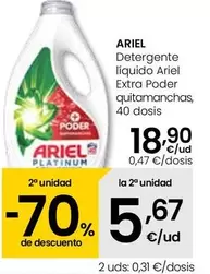 Oferta de Ariel - Detergente Liquido Extra Poder Quitamanchas por 18,9€ en Eroski