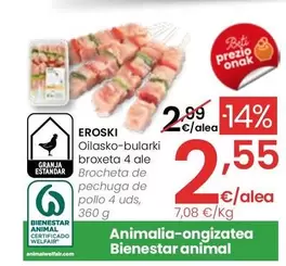 Oferta de Eroski - Brocheta De Pechuga De Pollo  por 2,55€ en Eroski